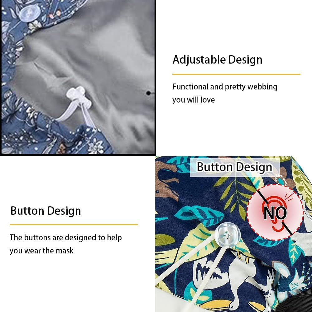 6PCS Bouffant Scrub Caps Women, Satin Lined Scrub Caps Women, Adjustable Surgical Cap for Womens, Nurse Cap with Button and Sweatband, Unisex Scrub Hats, One Size Multi Color