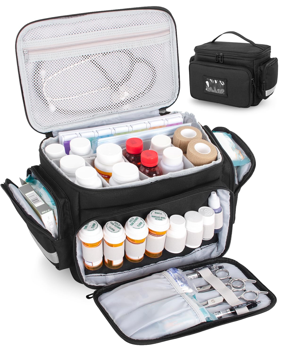 Medicine Organizer Storage Bag Empty Home Health Nurse Bag Pill Bottle Organizer Box Medication First Aid Travel Bag for Nurses Black