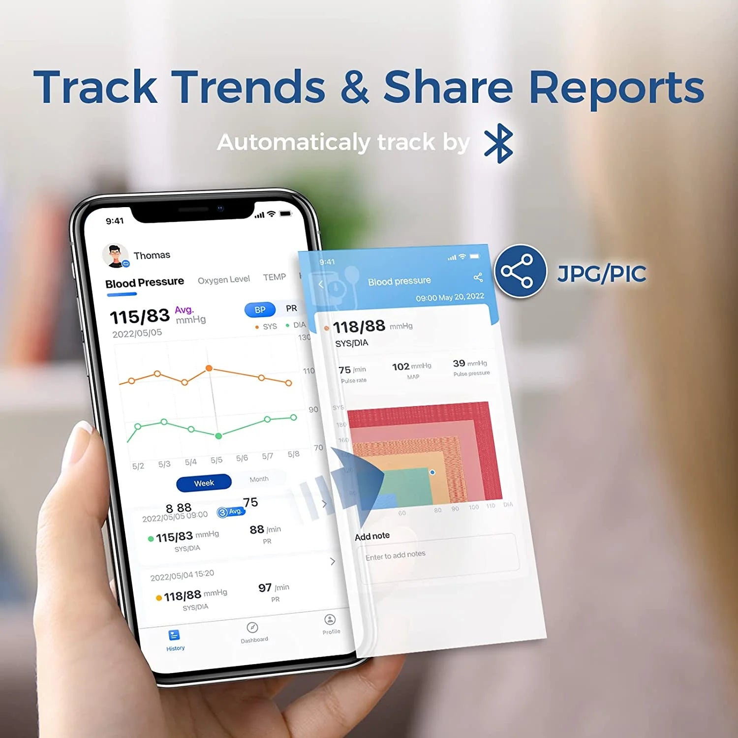 Bluetooth Blood Pressure Monitor and EKG Monitor | Wireless Upper Arm BP Machine with Large Cuff | AI Analysis ECG Monitor | BP2