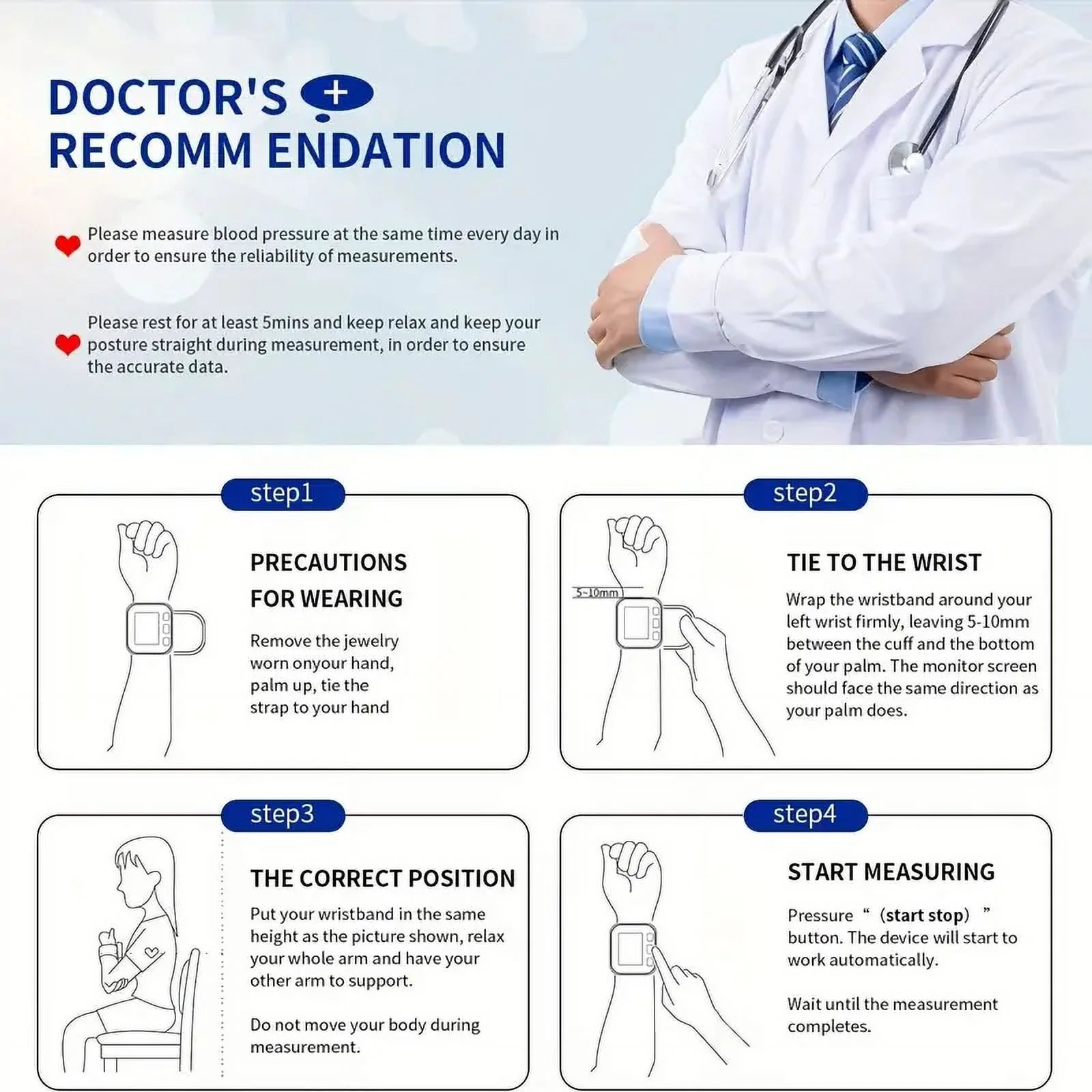 Blood Pressure Monitor, Rechargable Blood Pressure Machine with Voice Broadcast for Doul User