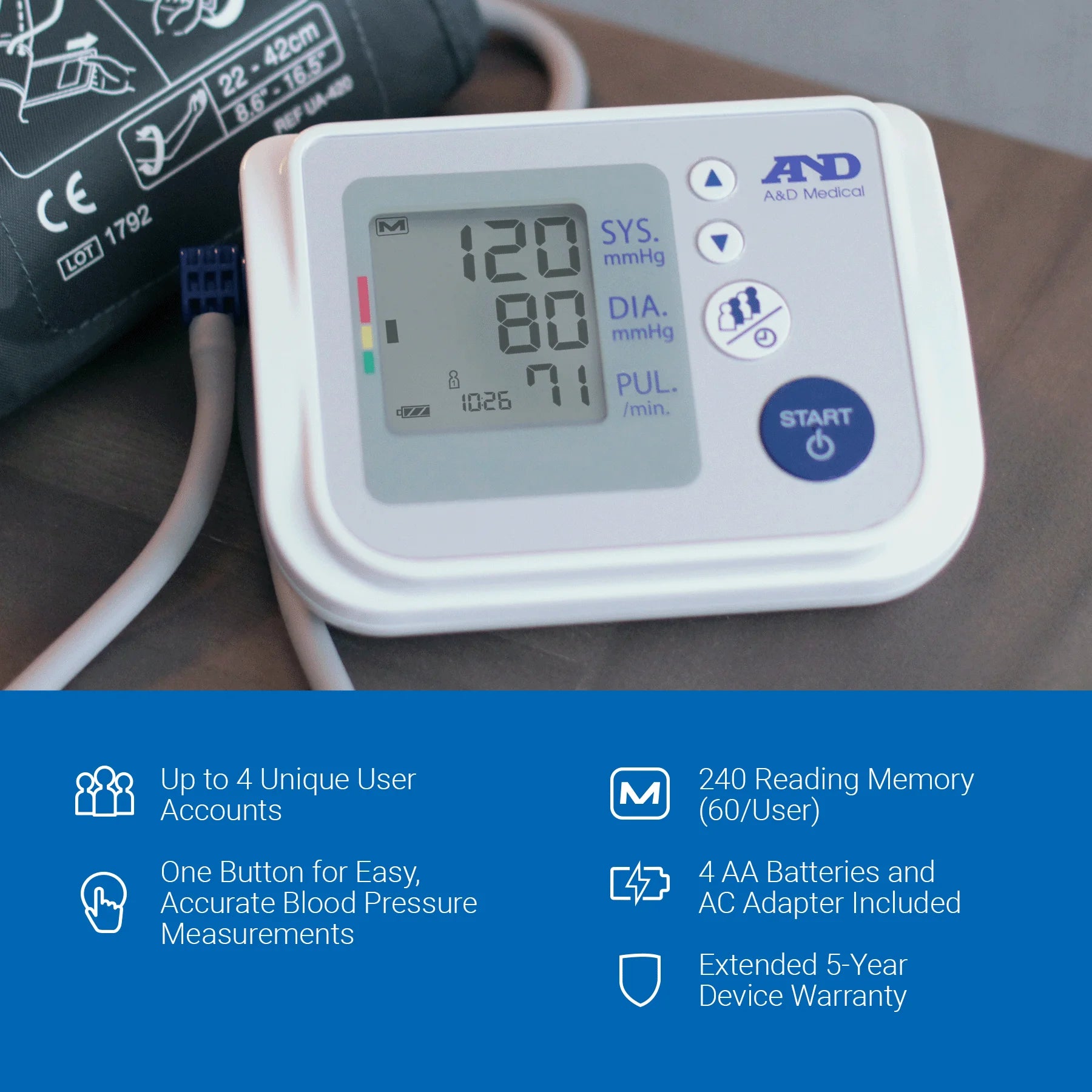 Upper Arm Blood Pressure Monitor with 4-User Memory (Model UA-767F)
