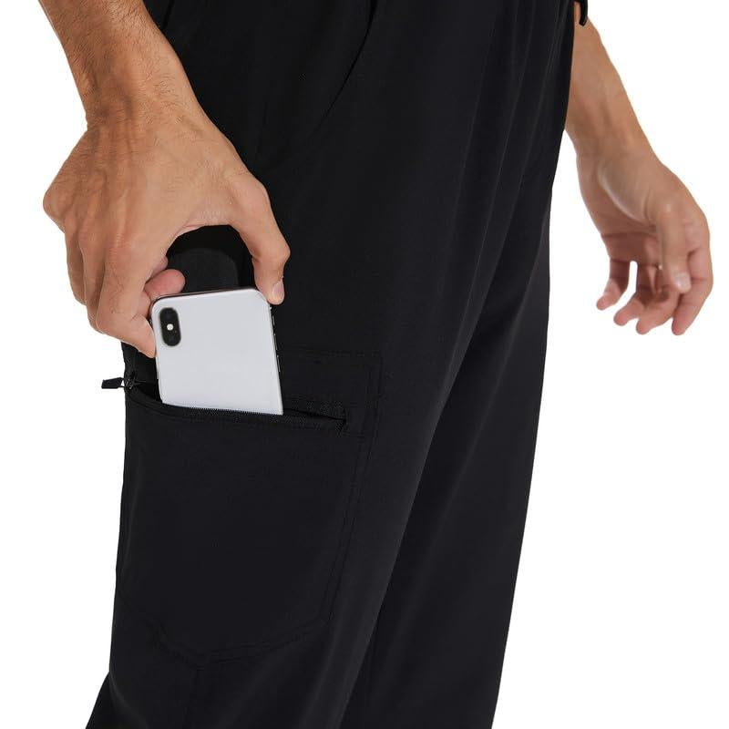 Cozyfit Men Scrubs Set — Stretch V-Neck Scrub Top & Jogger Pant with 8 Pockets, Yoga Waistband, Anti-Wrinkle Scrubs for Men Menswear Overalls