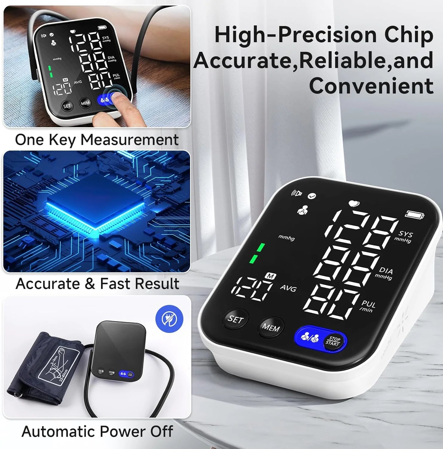 Blood Pressure Monitor , Upper Arm Blood Pressure Monitor BP Machine, Accurate Automatic High Blood Pressure Machine with USB Cable and Pulse Rate Monitor