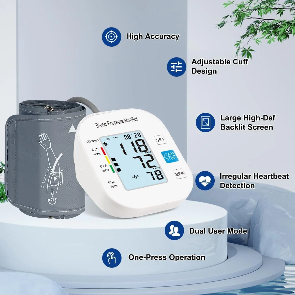 Blood Pressure Monitor Upper Arm Fit Reno Blood Pressure Cuff 8.7”- 15.7” Monitor Backlight Display HR Detection Digital BP Machine