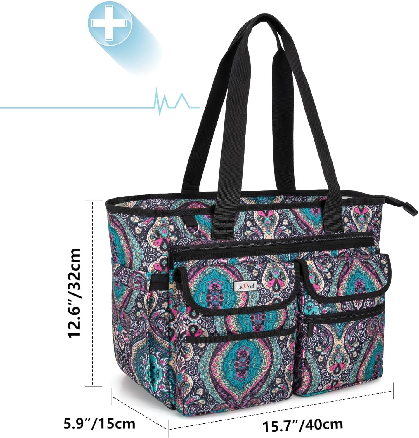Nurse Tote Bag with Bottom Padded Pad, Nurse Bags and Totes for Work with Large Compartment, Bag Only