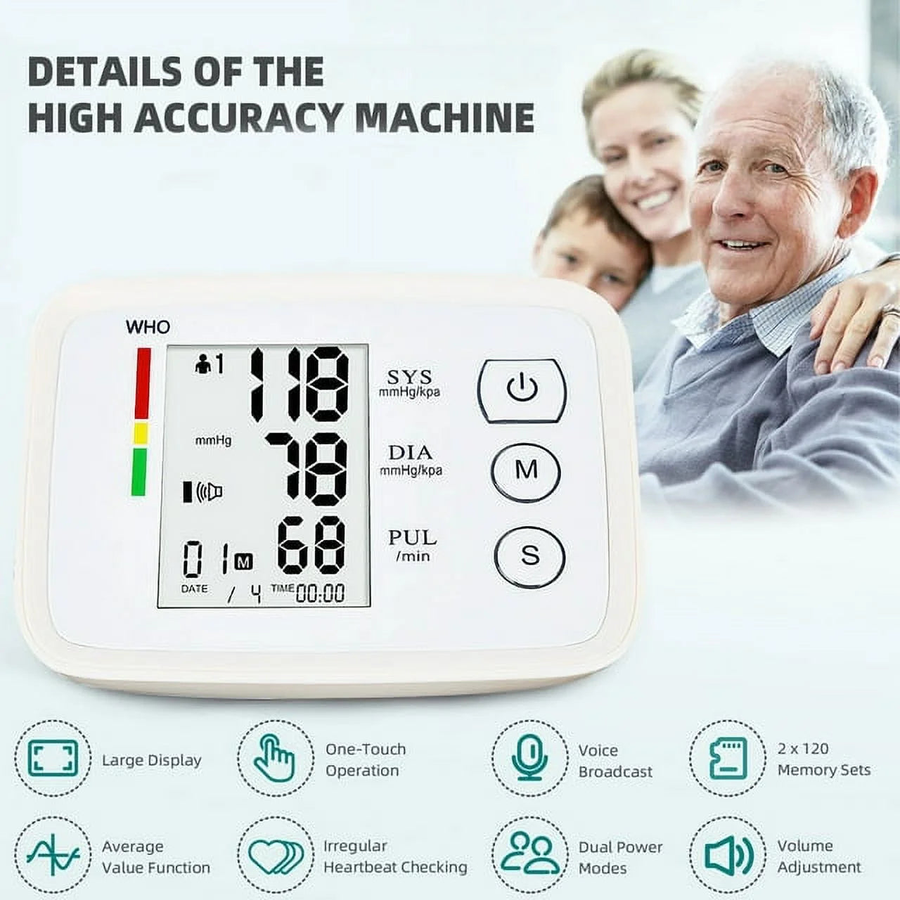 Blood Pressure Cuff, Rechargable Upper Arm Blood Pressure Monitor BP Machine, Accurate Blood Pressure Machine Kit, Pulse Rate Monitor for Home Use