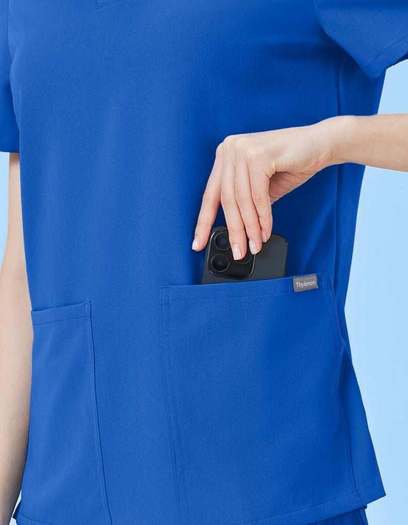 TINYLEMON Women Scrub Top - 3 Pocket V-Neck Top Scrubs Slim Fit with Badge Loop, Soft Four-Way Stretch Anti-Wrinkle Scrubs for Women Workwear