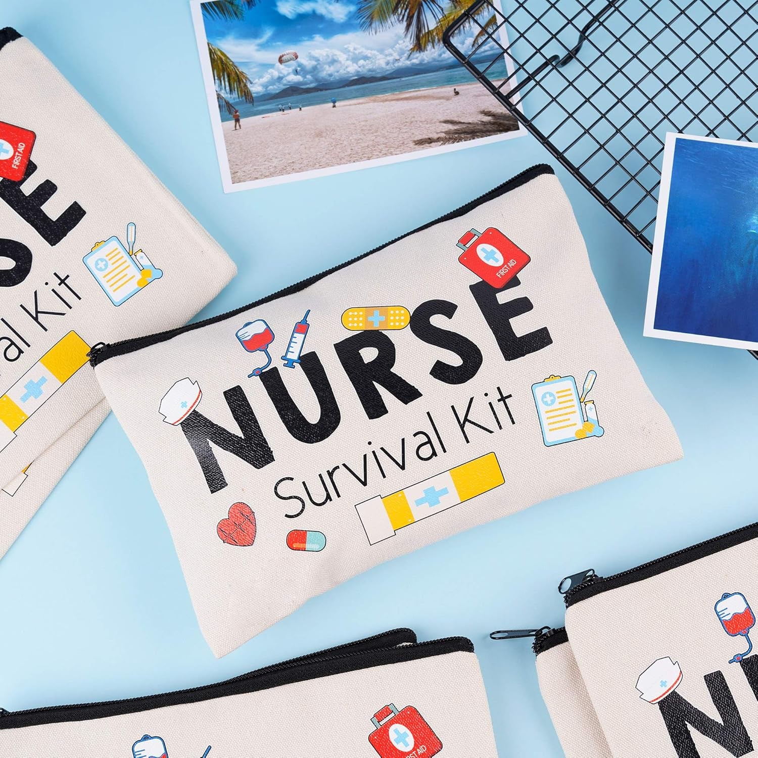 8 Pieces Nurse Survival Kit Makeup Bags Nurse Appreciation Gifts CNA Week Gifts, Funny Cosmetic Bag, Practitioner Gifts, Toiletry Bag for Supplies