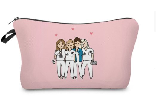 Cartoon Nurse Printed Makeup Bag - Foldable & High Capacity