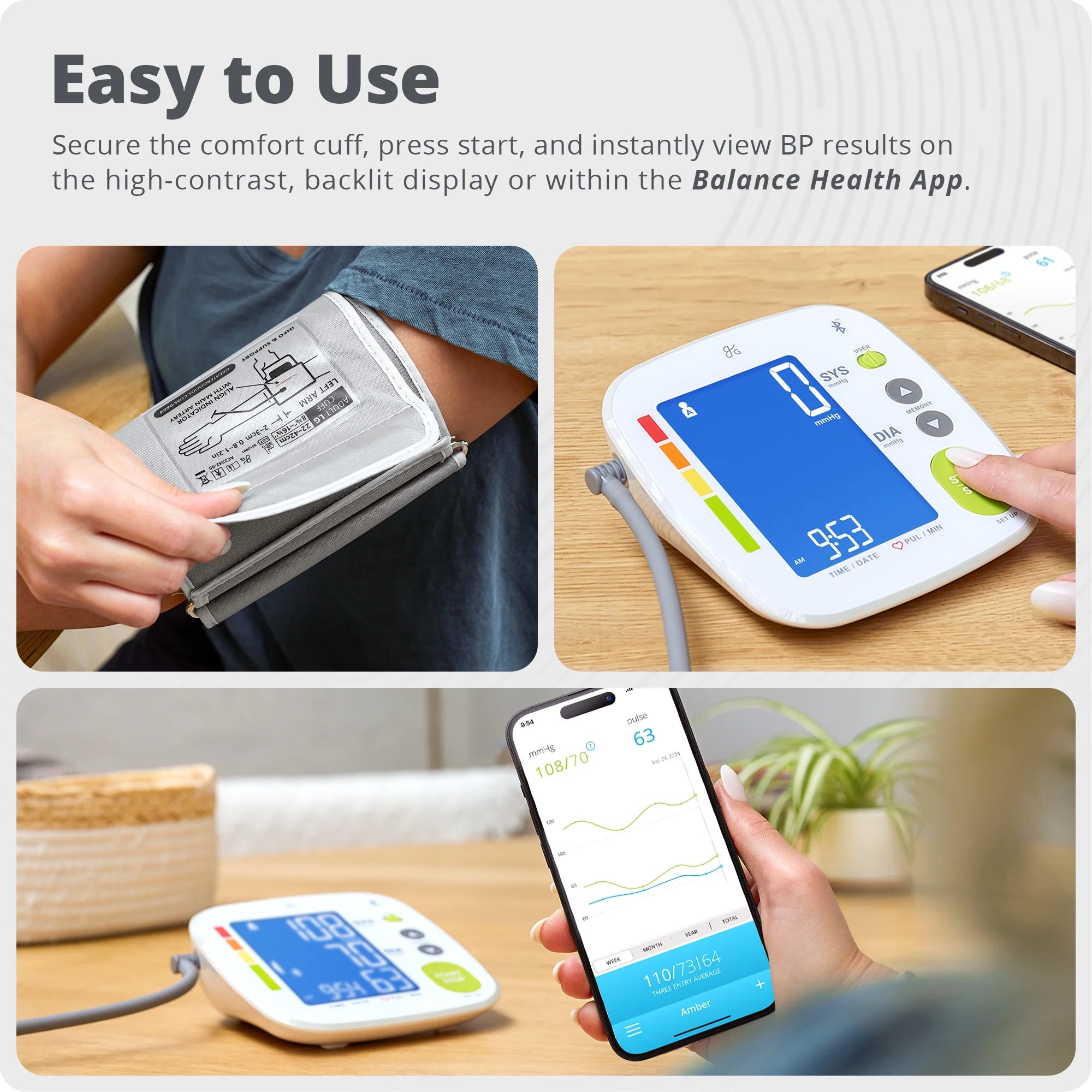 Bluetooth Blood Pressure Monitor, Upper Arm Cuff, Digital BP Machine, App Compatible, 120-Reading Memory (60 per User), Carrying Case Included