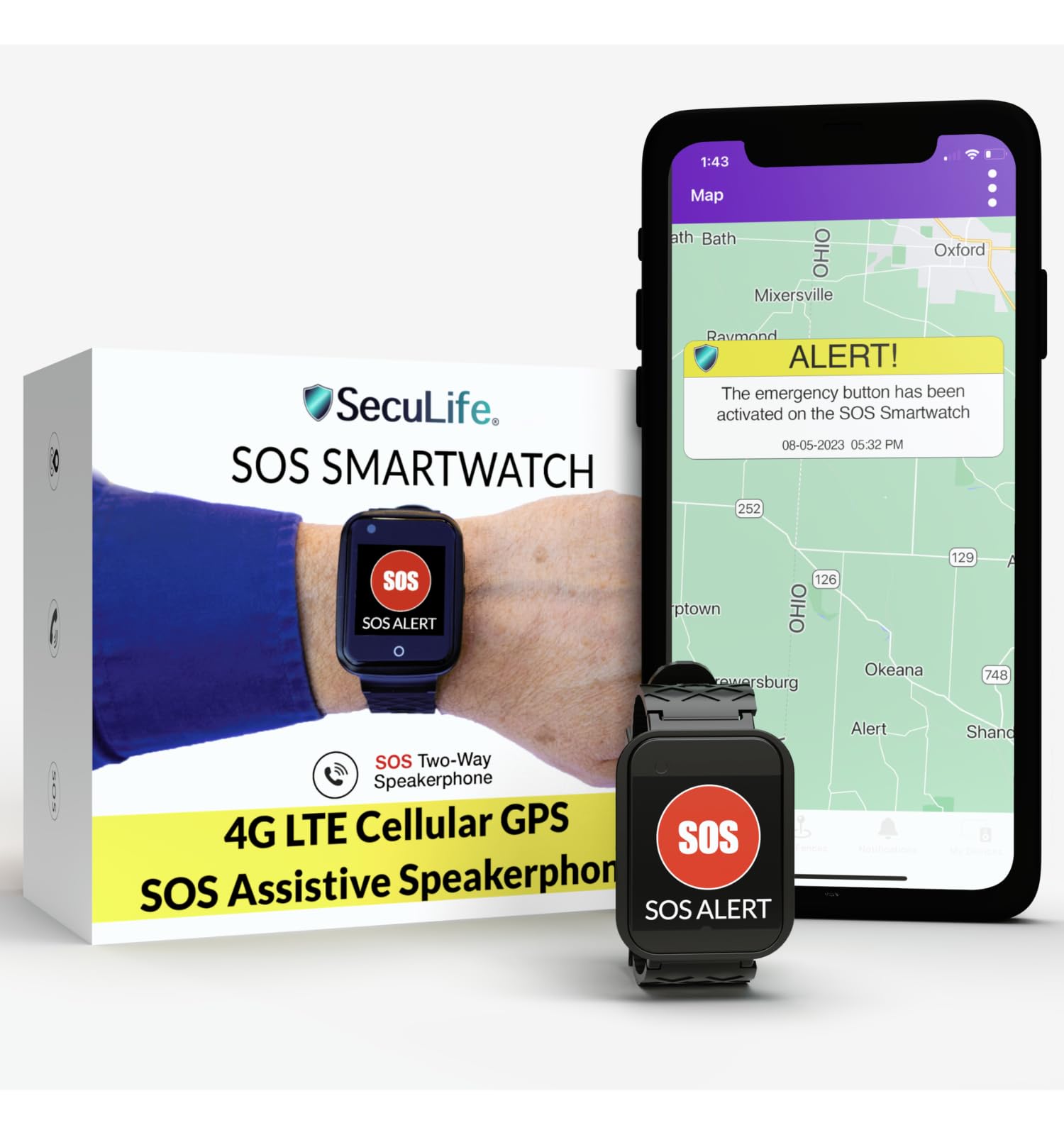 SOS Smartwatch for Seniors - Gps Bracelet for Elderly Health Monitoring Medical Alert Systems for Seniors with Speaker Medical Alert SystemGPS Tracker 5G 4G LTE Cellular Service Life Alert Necklace