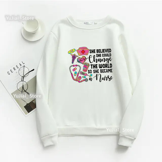 Nurse Heart Print Hoodie for Women - Fashionable Autumn/Winter