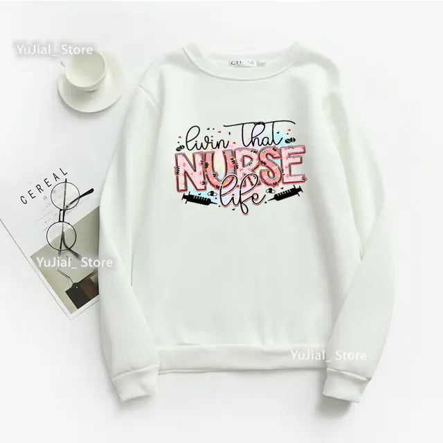 Nurse Heart Print Hoodie for Women - Fashionable Autumn/Winter