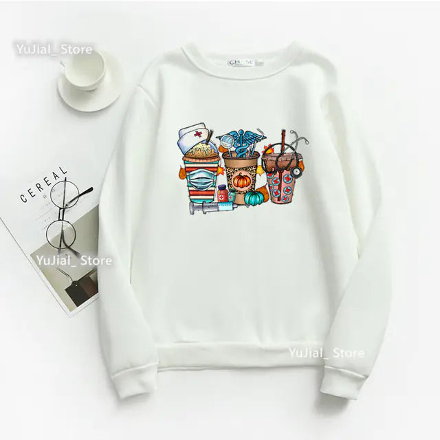 Nurse Heart Print Hoodie for Women - Fashionable Autumn/Winter