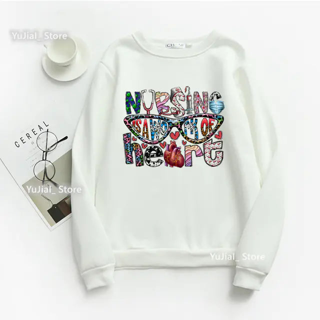 Nurse Heart Print Hoodie for Women - Fashionable Autumn/Winter