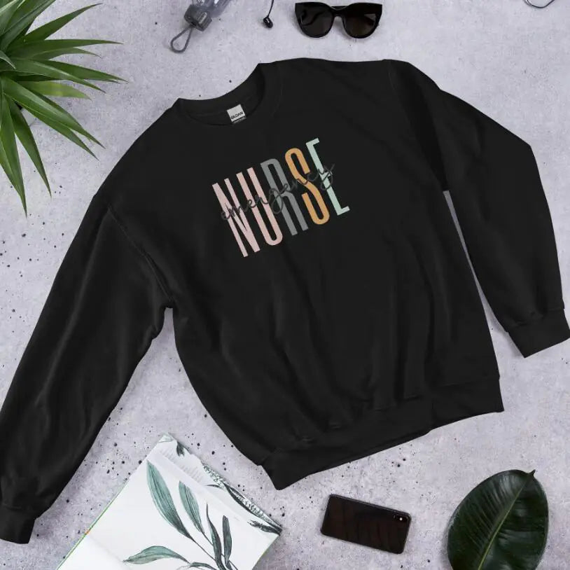 Printed Emergency Room Nurse Sweatshirt - Loose Fit