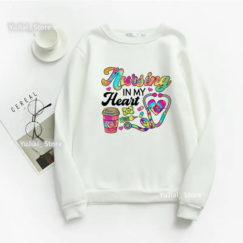 Nurse Heart Print Hoodie for Women - Fashionable Autumn/Winter