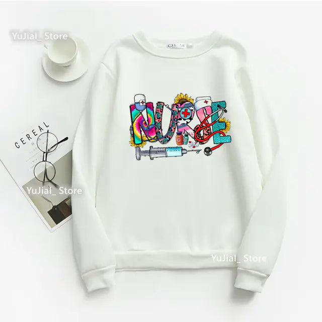 Nurse Heart Print Hoodie for Women - Fashionable Autumn/Winter